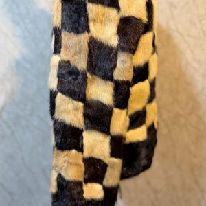 Vintage Genuine Mink Fur Jacket Black & Ivory Patchwork Checkerboard Design Women’s Chest 41