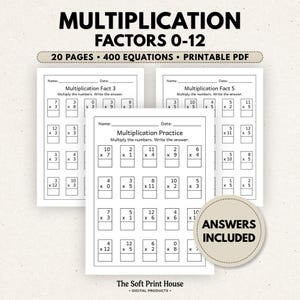 Multiplication Facts 0-12 Worksheets, Grade 1 Math Practice, Printable PDF