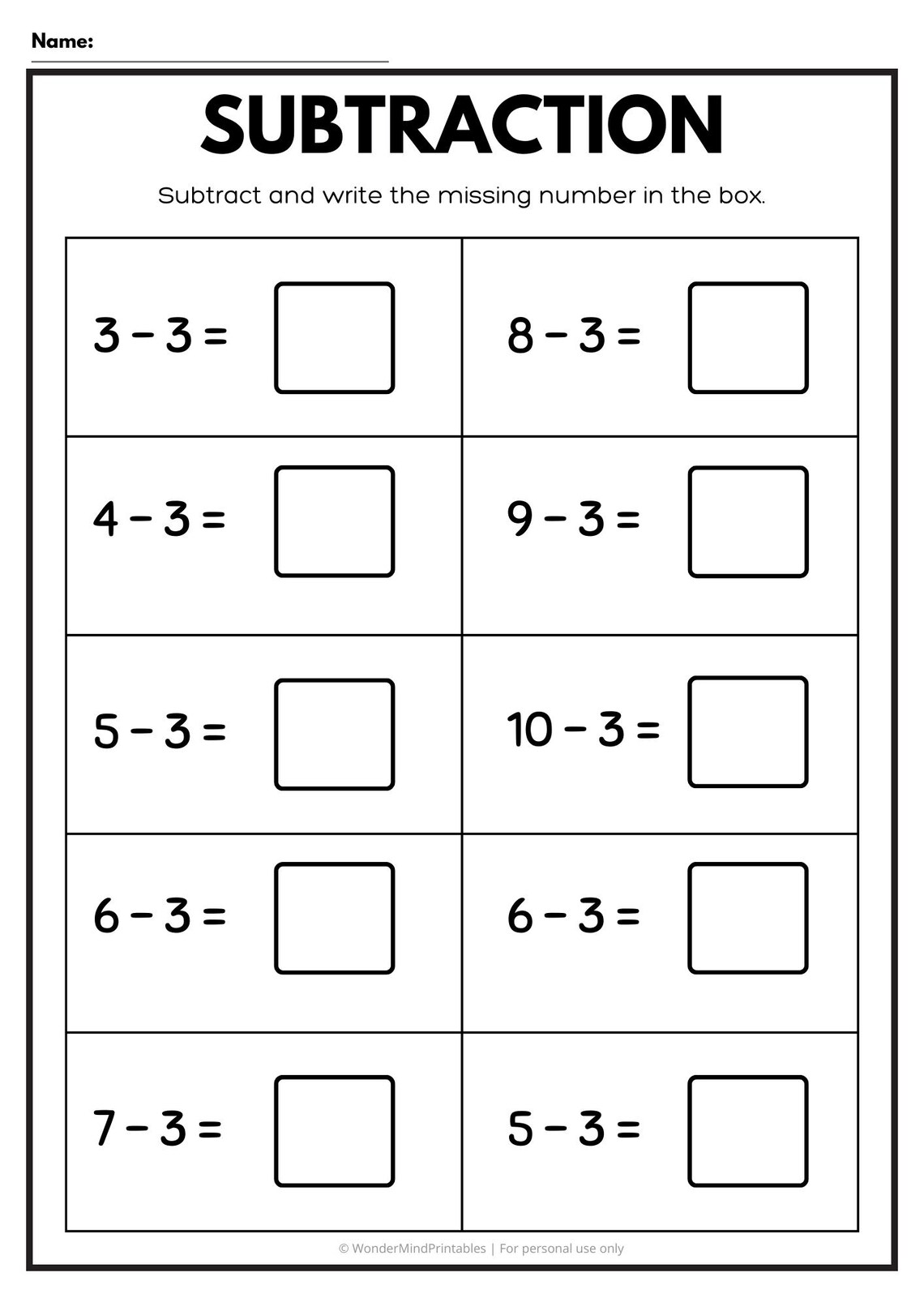 20 Printable Kindergarten Subtraction Worksheets | No Borrowing ...