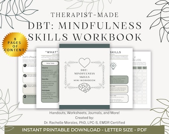 Mindfulness, DGT-vaardigheden, werkboek | Afdrukbare wat en hoe-vaardigheden | Werkbladen observeren, beschrijven en deelnemen