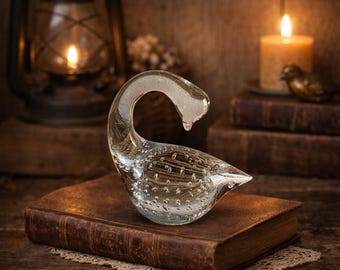 Vintage Glass Swan Bubble Paperweight