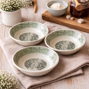 Zestaw 3 zielonych misek transferowych w stylu rustykalnym do kuchni w stylu retro, 6,5 cala