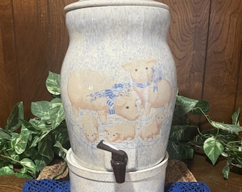 Zeldzame VTG Water Crock Dispenser Spongeware 2 gallon, 3 st Farmhouse Country-drank