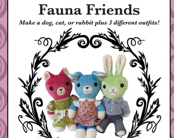Fauna Friends Plüsch Hund Katze Hase Spielzeug 3 Schnittmuster in 1