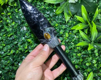 11 inch Handcrafted Black Obsidian Dagger | Ornate Decorative Weapon Sculpture | Crystal Display Carving