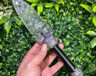 11 inch Handcrafted White Liuli Dagger | Ornate Decorative Weapon Sculpture | Crystal Display Piece