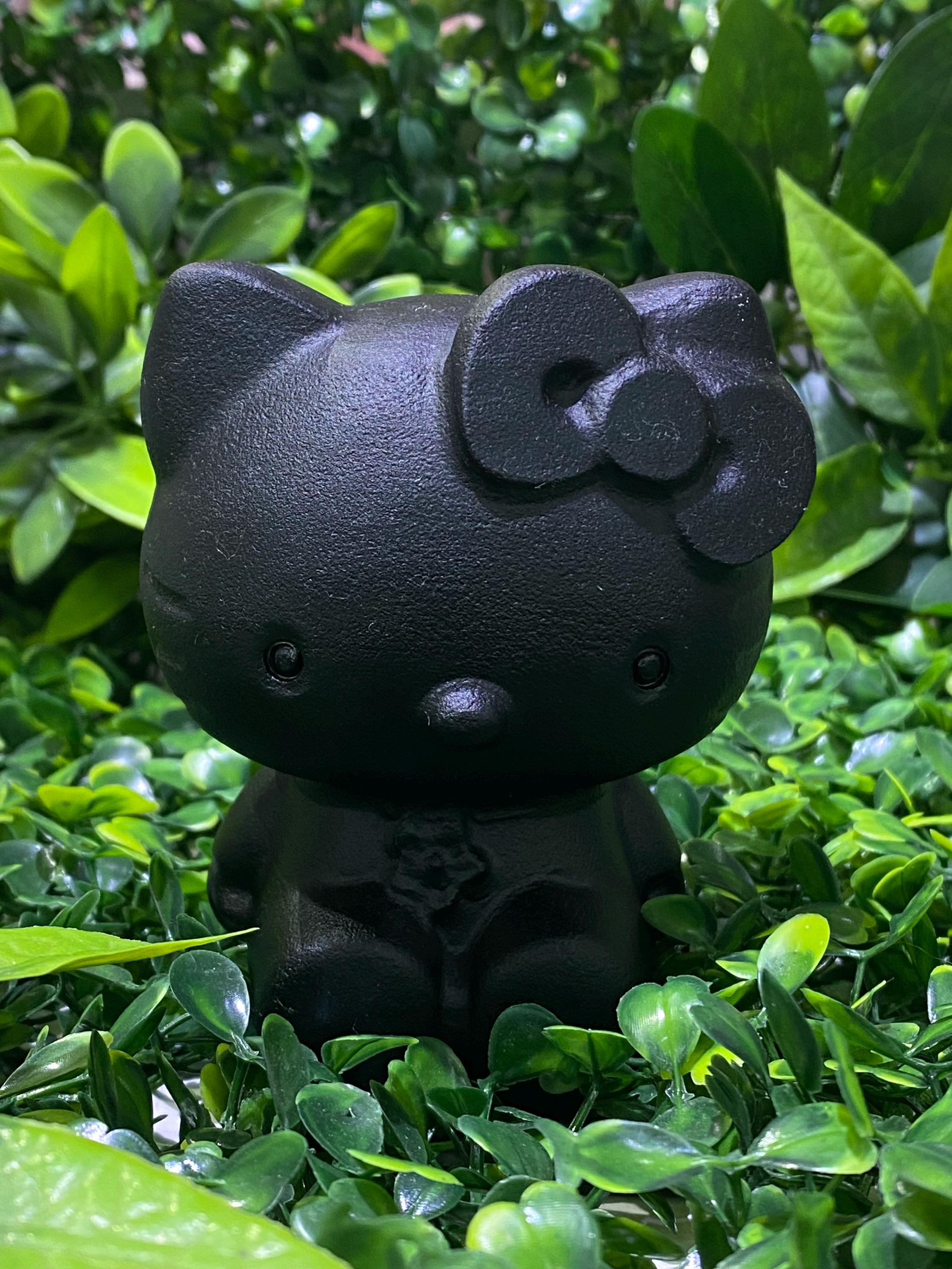 10cm Natural Black Obsidian Hello Kitty Crystal Carvings Ornament