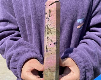 Natural Rhodonite Crystal Tower Polished Pink Obelisk  Crystal Ornament Healing Home Decor