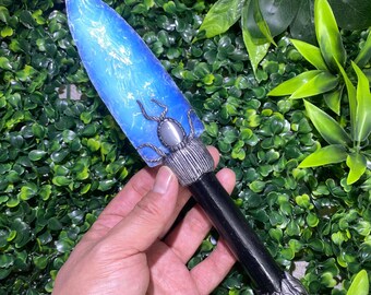 10.5 inch Handcrafted Blue Opal Dagger | Ornate Decorative Weapon Sculpture | Crystal Display Carving