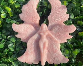 Hand Carved Pink Opal Guardian Angel | Natural Crystal Sculpture