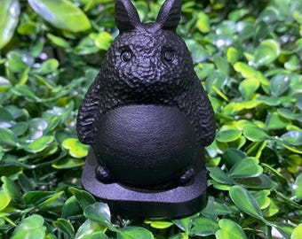 Black Obsidian Totoro Carving | Natural Crystal & Resin Decor Energy Stone Anime Gift for Collectors