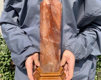 6.2LB Natural Large Fire Quartz Tower Point Crystal Ornament Healing Home Decor+Stand