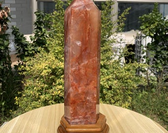 6.6LB Natural Large Fire Quartz Tower Point Crystal Ornament Healing Home Decor+Stand