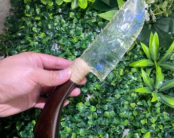 10.4 inch Handcrafted Smelted Crystal Knife | Ornate Decorative Weapon Sculpture | Crystal Reki Display Carving