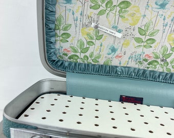 Vintage Samsonite Train Case Charging Station with Fabric Covered Cork Board