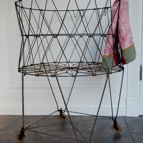 Vintage Collapsible Wheeled Laundry Basket