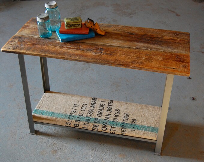 Vintage Industrial Sofa or Side Coffee Table With Barn Wood Top Etsy