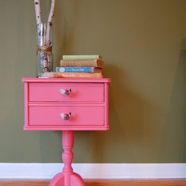 Vintage Adorable Sewing Craft Cabinet Storage / Side Table with Pedestal Foot in Pink