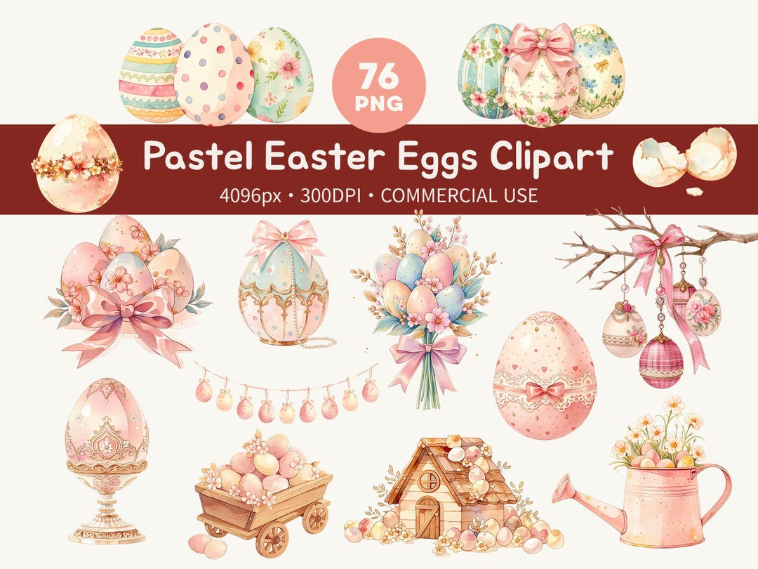 Pastel Floral Easter Eggs Clipart Bundle, Watercolor Spring Graphics ...