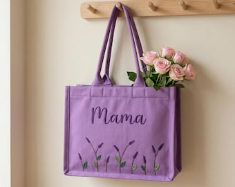 Personalized Embroidered Canvas Tote Bag – Custom Name Gift for Mom, Bridesmaid Gift, Everyday Work & Travel Tote, Beach Tote Bag