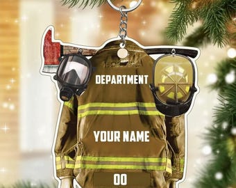 Personalized Firefighter keychain, Custom Name Fire Department Jacket keychain, Hero Gift for First Responder keychain Keepsake
