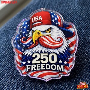 USA 250 Freedom Eagle Acrylic Pin Cool Mustache Patriotic Badge 250th Anniversary 4th of July Brooch