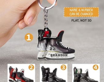 Personalized Hockey Skate Acrylic Keychain, Custom Name Ice Skate Charm, Sports Gift for Him, Hockey Player Gift, Ice Skating Accessory