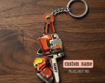 Personalized Chainsaw Acrylic Keychain, Custom Name Chainsaw Charm, Lumberjack Gift, Forestry Worker Accessory, Chainsaw Keychain