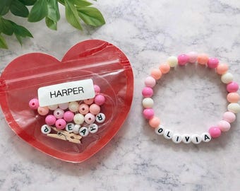 DIY Personalized Valentine’s Day Bracelet Kit | Valentine Gift, Classroom Party Favor, Kids Activity, Name Bracelet, Friendship Bead Kit