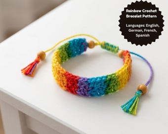 Crochet Bracelet Pattern PDF, Adjustable Friendship Bracelet, Jewelry Pattern, Rainbow Lace Bracelet, (Digital Download)