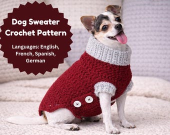 Crochet Dog Sweater Pattern | Cowl Neck Dog Coat | Small to Large Dogs | Easy to Medium PDF