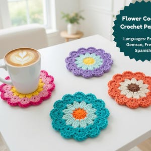 Patrón de posavasos de margaritas a crochet en PDF, patrón de posavasos de flores, posavasos de crochet fácil, patrón floral, idea de regalo DIY, descarga digital