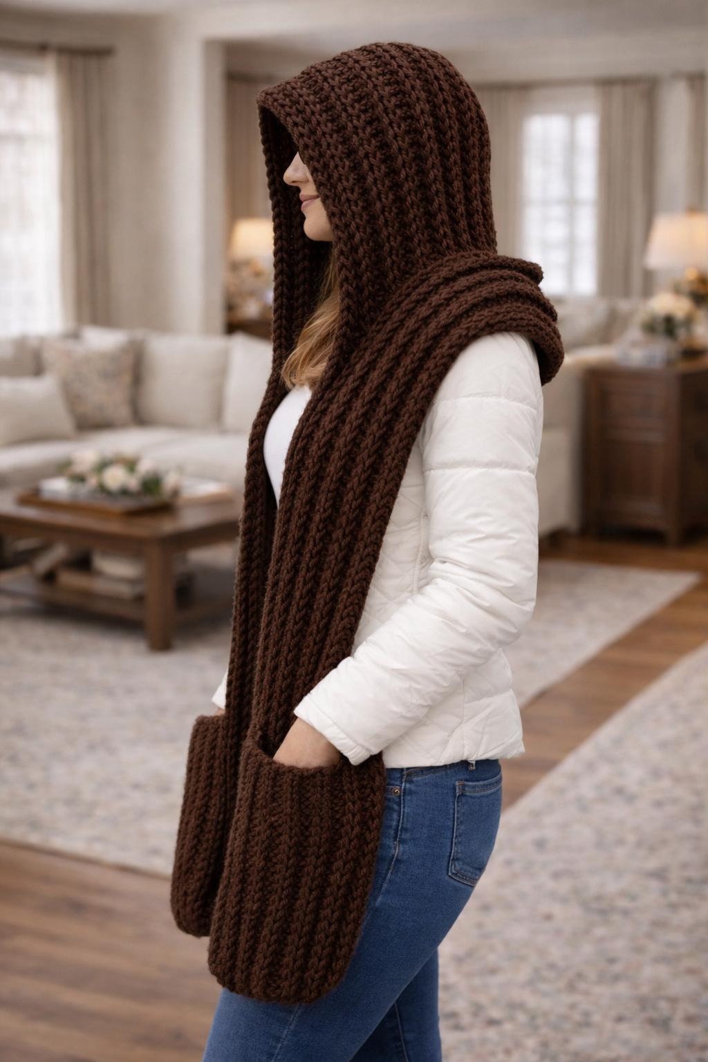 Hooded Scarf Crochet Pattern PDF, Winter Scarf With Pockets , Teen ...