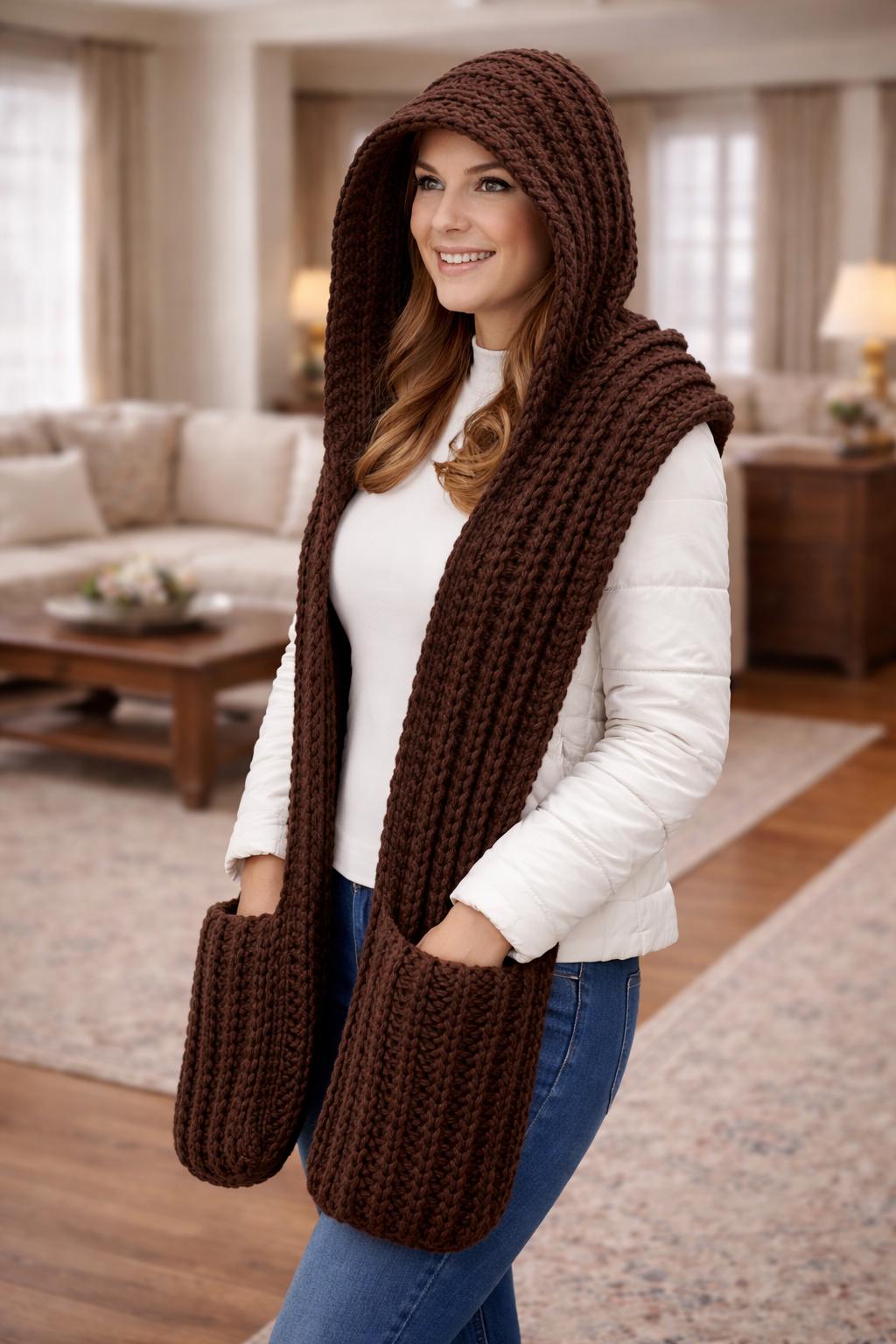 Hooded Scarf Crochet Pattern PDF, Winter Scarf With Pockets , Teen ...