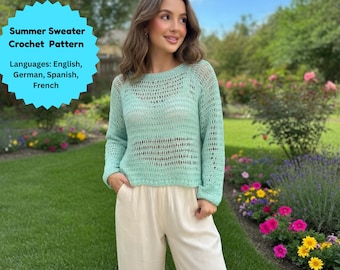 Pride Summer Sweater Crochet Pattern PDF | Top Down Raglan Sweater | Lightweight Summer Crochet Top | XS-5XL