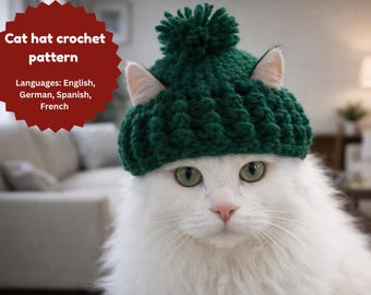 Cat Crochet Hat Pattern PDF – Adult Cat Hat Tutorial, DIY Hat, Multi-Language Instructions , Easy Pattern