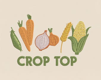 Crop Top Stickdatei, Gemüsegarten Maschinenstickerei, Cottagecore PES DST, mehrere Größen