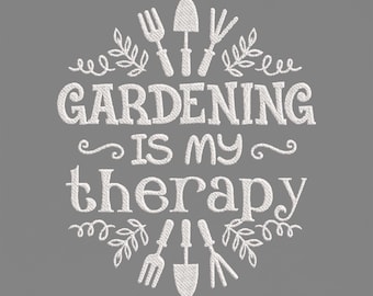 Gartentherapie Therapie Stickmuster, Gartenwerkzeuge Floral Maschinenstickdatei, Plant Lover PES DST Mehrere Größen
