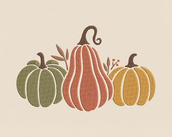 Herbst Kürbisse Stickerei, Herbst Kürbisse Maschinenstickdatei, Thanksgiving Saison, Minimalistisch PES DST Mehrere Größen