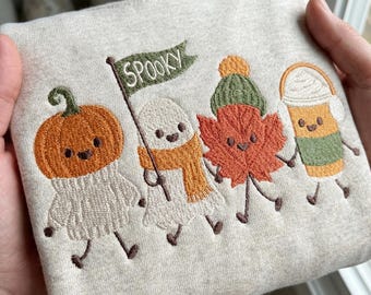 Spooky Embroidery Design, Kawaii Ghost Pumpkin Machine Embroidery File, Cozy Halloween PES DST Multiple Sizes