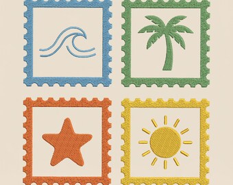 Sommer Strand Minimalist Stickdatei, Briefmarke, Sommer Urlaub, Strand Liebhaber PES DST, mehrere Größen