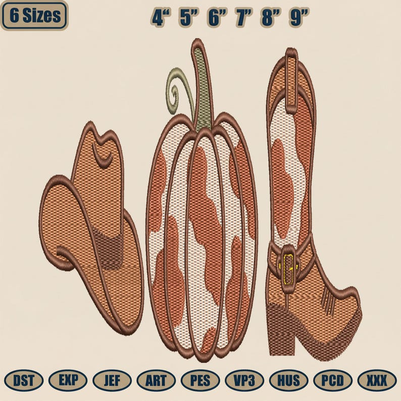 Load File Icon Design Western Fall Icons Embroidery Design, Cowboy Boot Hat Pumpkin Machine ...