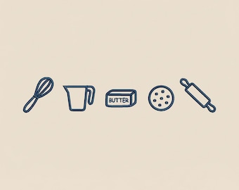 Baking Tools Embroidery Design, Bakery Icons Machine Embroidery File, Cookie Baking Lover PES DST Download