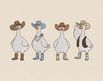 Cowboy Alberne Gans Stickdatei, Western Bauernhaus Tier Maschinenstickdatei, Gans mit Hut und Stiefeln PES DST Mehrere Größen
