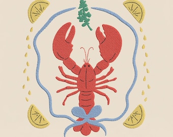 Coquette Hummer Stempel Stickerei Design, Preppy Bow Maschinenstickdatei, Sommer Küstenmeeresfrüchte Kunst Geschenk, PES DST Mehrere Größen