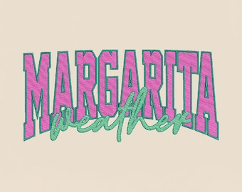 Margarita Weather Embroidery Design, Preppy Summer Machine Embroidery, Retro Beach PES DST Multiple Sizes