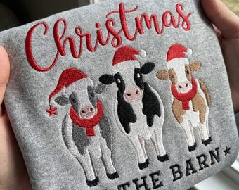 Christmas In The Barn Embroidery Design, Santa Hat Farm Animals Machine Embroidery File, Holiday Winter Country PES DST Multiple Sizes