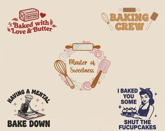 Backen Stickerei Bundle, Set von Maschinenstickerei Designs für Bäcker, Backen Liebhaber Geschenkset, PES DST mehrere Größen