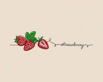 Erdbeere Linie Art Stickerei Design, Linie Obst Maschinenstickdatei, moderne Küche Dekor, minimalistisches Geschenk, PES DST Mehrere Größen