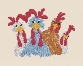 Lustiges Huhn Stickmuster, Maschinenstickdatei, Hühnerdame, Hühnerdame PES DST, mehrere Größen